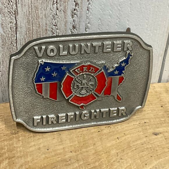 C‎ J Volunteer Firefighter Belt Buckle 1998 Mens Patriotic USA First Responder - Picture 3 of 7